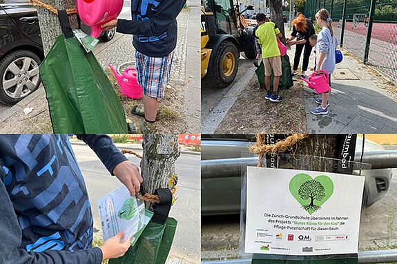 Die Kinder der Zürich-Schule übernahmen Baumpatenschaften. (Bild: QM Glasower Straße)