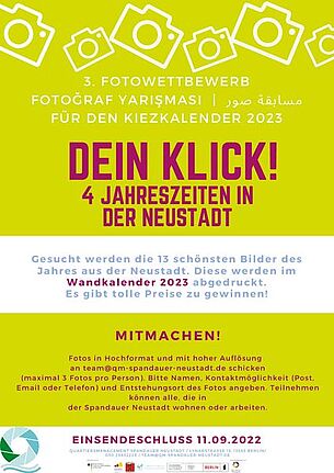 Für den Kiezkalender 2023 werden die schönsten Jahreszeitenmotive in der Spandauer Neustadt gesucht. (Bild: QM Spandauer Neustadt)