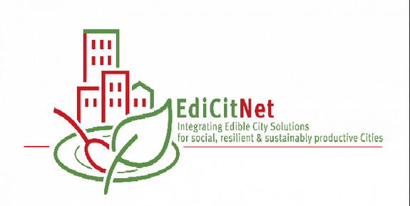 Das Netzwerk essbarer Städte (Edible Cities Network – EdiCitNet) möchte Städte auf der ganzen Welt durch die Umsetzung von Maßnahmen der essbaren Stadt (Edible City Solutions – ECS) lebenswerter für alle gestalten. (Logo: EdiCitNet)