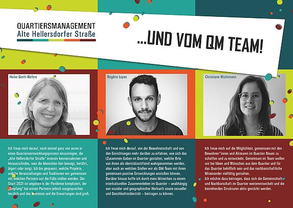 Das QM-Team freut sich auf die enge Zusammenarbeit mit den Akteuren und Anwohnenden im Kiez. Bild: QM Alte Hellersdorfer Straße 