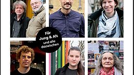 So sehen sie aus, die „Kiezköpfe“ aus dem Schillerkiez. Ausschnitt aus dem Cover. Gestaltung: Katrin Friedmann / Fotos: Anke Hohmeister