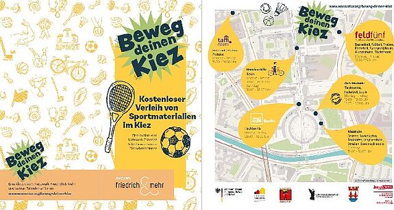 Mit der Aktion "Beweg deinen Kiez" bietet das Netzwerk Friedrich & Mehr gemeinsam mit weiteren Akteur*innen der Nachbarschaft einen kostenlosen Verleih von Sportmaterialien im Kiez. Bild: Wassertor e.V.