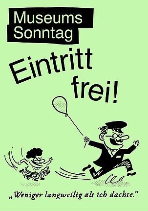 Am 1. Sonntag im Monat ist der Eintritt in vielen Berliner Museen frei. (Museumssonntag Berlin, Design: www.buerobumbum.com, Illustration: www.sany.dk)