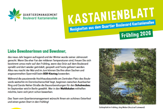 Bäume und Landschaft dominieren das Deckblatt der neuen Frühjahrsausgabe des „KastanienBlattes“. 