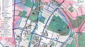 Die neue Kiezkarte für den Soldiner Kiez bildet die Angebote und Einrichtungen im Quartier künstlerisch und übersichtlich ab. (Bild: QM Soldiner Straße)