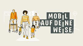 Auf der Zeichnung sind verschiedene Menschen zu sehen, die sich bewegen. 