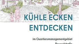 Das Deckblatt des Klimaberichts zeigt eine Zeichnung mit Bäumen, einem Weg und Anwohnenden.