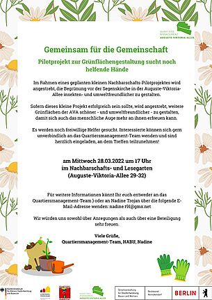 Beim zweiten Treffen ging es um das Beet vor der Segenskirche. (Bild: QM Auguste-Viktoria-Allee)