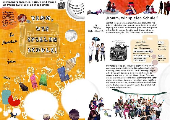 Der kreativ gestaltete Flyer für „Komm, wir spielen Schule“. Foto: Koffer Akademie