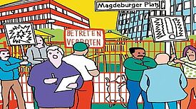 Das Cover der Quartierszeitung "mittendran" Titelillustration: Andree Volkmann