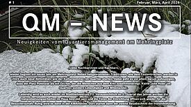 Titelseite der ersten Ausgabe der „QM-News“ des QMs Mehringplatz mit Schnee und Gräsern.