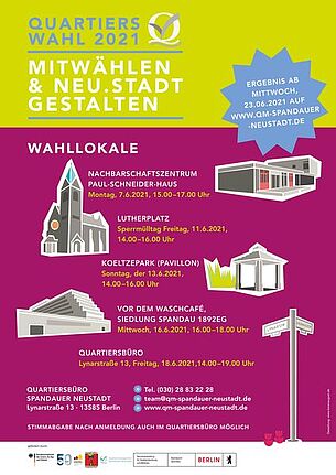 Die verschiedenen Wahllokale in der Spandauer Neustadt auf einen Blick. (Grafik: QM Spandauer Neustadt)