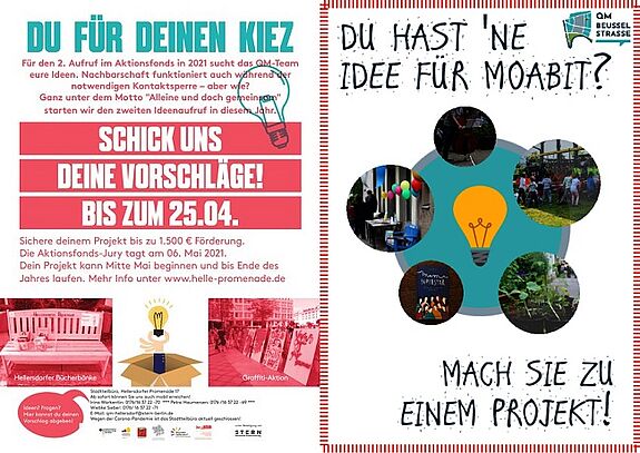 Auch 2021 sind die verschiedenen Quartiere wieder auf der Suche nach neuen Ideen für die einzelnen Stadtteile. Gesucht werden Projekte, die den Zusammenhalt der Nachbarschaft stärken oder das Wohnumfeld im Kiez verschönern. (QM Hellerdorfer Promenade/Moabit West)