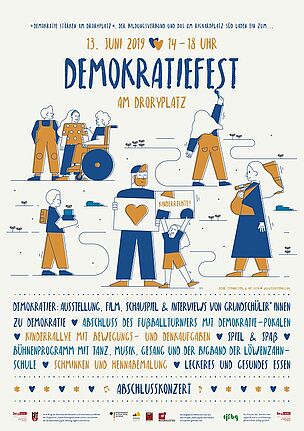 Plakat zum Demokratiefest. Grafik: QM Richardplatz Süd