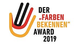 Der #FARBENBEKENNEN-Award zeichnet das Engagement und den Gründergeist von Geflüchteten aus. Logo: Award #FARBENBEKENNEN