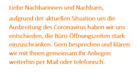 Mehrere Quartiersmanagement-Teams haben wegen des Corona-Virus vorsorglich ihre Öffnungszeiten in den Büros eingeschränkt. Bild: Ausschnitt der Meldung des QM Ganghoferstraße