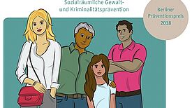 Grafik des Präventionspreises zeigt eine Illustration mit vier Menschen.