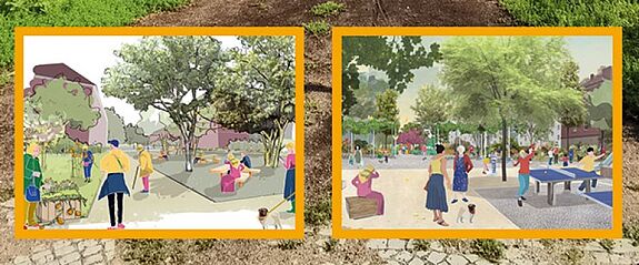 Der zukünftige Rosengarten: Ein Ort der Begegnung, Erholung und Vielfalt für die ganze Gemeinschaft. (Bild: QM Klixstraße / Auguste-Viktoria-Allee)