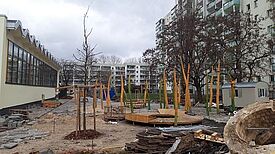 Wird bald eröffnet: der umgestaltete Spielplatz an der Tagore-Schule. Foto: QM Mehrower Allee