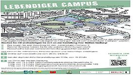 Bis zu den Sommerferien gibt es die Möglichkeit, sich über die Idee des „Lebendigen Campus“ zu informieren und Hinweise sowie Anregungen zu seiner weiteren Entwicklung beizusteuern. (Flyer: QM Dammwegsiedlung/Weiße Siedlung W+P BmbH)