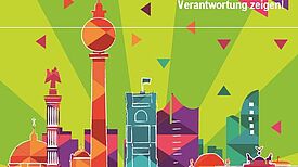 Stiften, Engagieren und Verantwortung zeigen – darum geht’s beim 8. Berliner Stiftungstag. Illustration: Landesfreiwilligenagentur Berlin e. V.