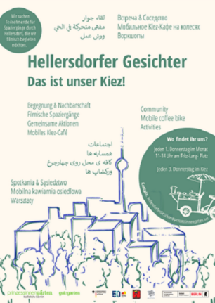Der Infoflyer informiert über das Projekt und wann und wo man das Kiezrad antreffen kann. (Bild: QM Hellersdorfer Promenade)