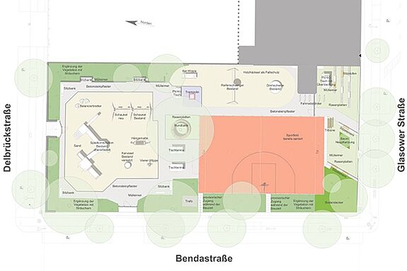 Der Umbauplan für den Spielplatz Bendastraße.