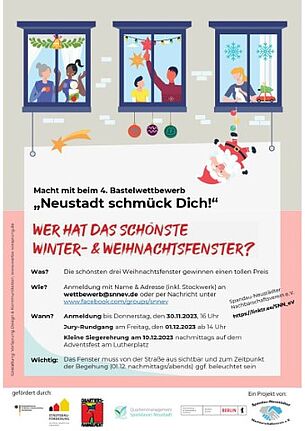 Wer hat das schönste Winter- und Weihnachtsfenster in der Spandauer Neustadt? Wer sich jetzt angesprochen fühlt, der kann was gewinnen: Die schönsten drei Fenster bekommen einen Preis. (Bild: SNNV Neustadt schmück Dich!)