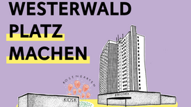 Plakat wirbt für Online-Beteiligung zum Umbau des Westerwaldplatzes und Rosengartens.