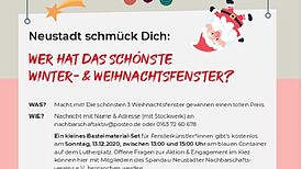 Wer hat das schönste Winter- und Weihnachtsfenster in der Spandauer Neustadt? Wer sich jetzt angesprochen fühlt, der kann was gewinnen: Die schönsten drei Fenster bekommen einen tollen Preis. (Grafik: Literatur Kunst und Kultur Brücken Berlin e. V.)