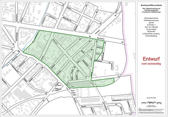 Auf der Übersichtskarte ist das neue Milieuschutzgebiet Badstraße gekennzeichnet. (Bild: QM Badstraße)
