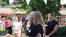 Christine Piwek vom QM-Team Thermometersiedlung begrüßte die Gäste zur Auftaktveranstaltung. (Bild: QM Thermometersiedlung)