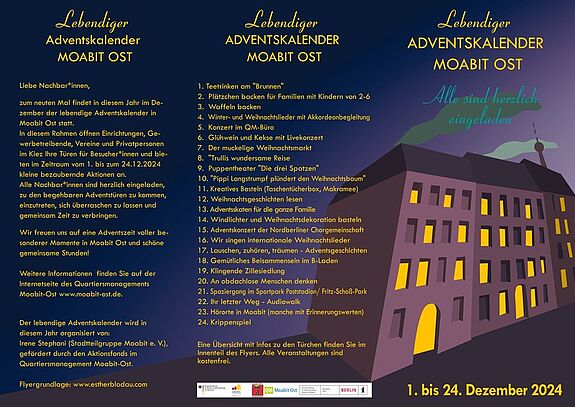 Auf einem Flyer gibt es Informationen zum lebendigen Adventskalender. 