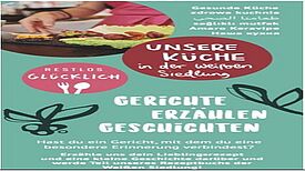 Aus den Lieblingsgerichten der Bewohnerinnen und Bewohner der Weißen Siedlung soll in den kommenden zwei Jahren ein Geschichtenkochbuch entstehen. (Grafik: Weiße Siedlung Dammweg W+P GmbH)