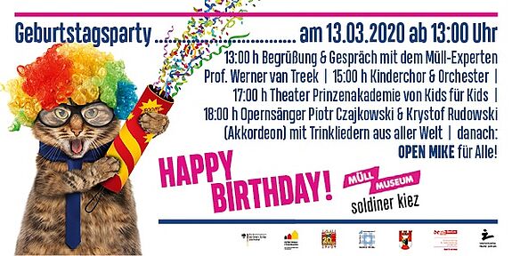 Offizieller Flyer des Müll Museums – Einladung zur Geburtstagsparty. Bild: Sabine Klopfleisch