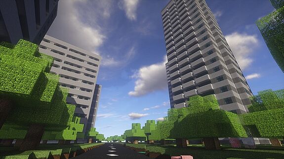 Die Gropiusstadt in Minecraft. Foto: Interactive Media Foundation gGmbH