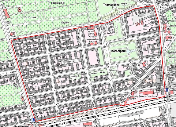 Übersichtskarte Körnerpark © Senatsverwaltung für Stadtentwicklung und Wohnen