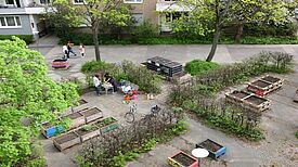 Das Projekt „Die Essbare Straße“ verwandelt städtischen Raum in blühende Gemeinschaftsgärten. (Bild: QM Brunnenstraße)