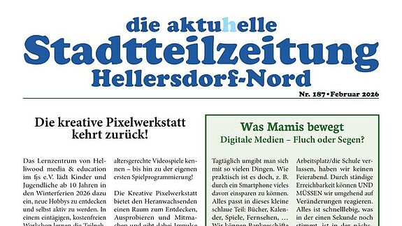 Titelseite der aktuhellen Nr. 187 wirbt unter anderem für die Pixelwerkstatt im QM-Gebiet Hellersdorf-Nord Alte Hellersdorfer Straße.