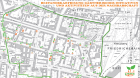 Jedes Symbol auf der Karte steht für ein Garten-Projekt in der Nachbarschaft. Grafik: gruppe F