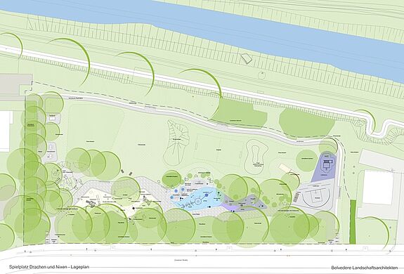 Ein Lageplan des Planungsbüros Belvedere zeigt den neu angelegten Spielplatz. 