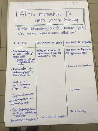 Abschließend wurden die erarbeiteten Ideen für den Grünzug zusammengefasst und präsentiert. (Bild: QM Kosmosviertel)