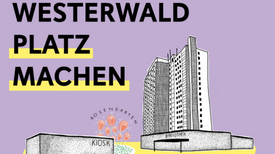 Plakat wirbt für Online-Beteiligung zum Umbau des Westerwaldplatzes und Rosengartens.