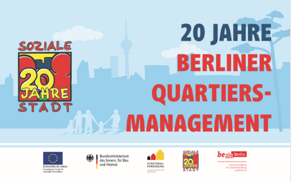 Das Banner zu 20 Jahre Quartiersmanagement Berlin. Bild: SenStadt