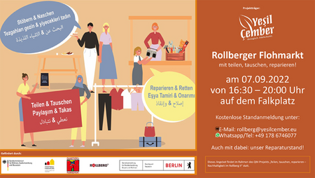Der Rollberger Flohmarkt findet am 7. September 2022 auf dem Falkplatz statt. (Bild: QM Rollbergsiedlung)