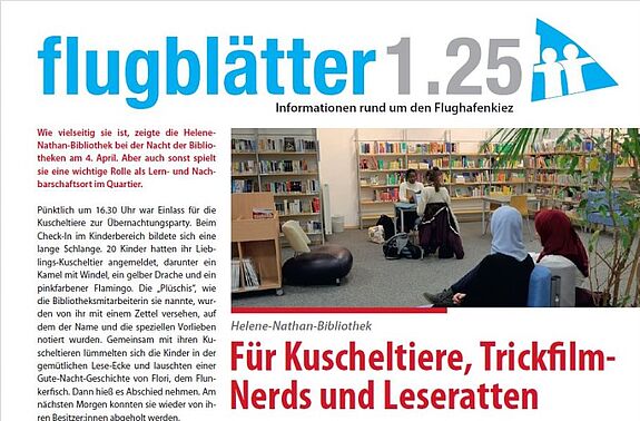 Auf dem Deckblatt der „flugblätter“ gibt es einen Bericht zur Nacht der Bibliotheken.
