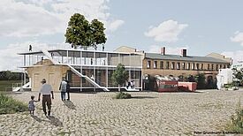 Der alte Güterbahnhof soll eine neue Etage und eine öffentlich begehbare Dachterrasse bekommen. Bild: Skizze zum ZK/U-Ausbau, Peter Grundmann Architekten 2019