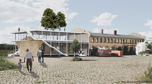 Der alte Güterbahnhof soll eine neue Etage und eine öffentlich begehbare Dachterrasse bekommen. Bild: Skizze zum ZK/U-Ausbau, Peter Grundmann Architekten 2019
