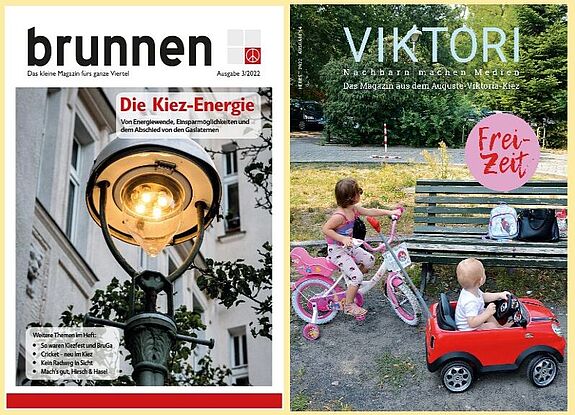 Die ehrenamtlichen Redaktionen haben die neuen Ausgaben der Kiezmagazine veröffentlicht. (Bilder: QM Brunnenstraße/QM Auguste-Viktoria-Allee)