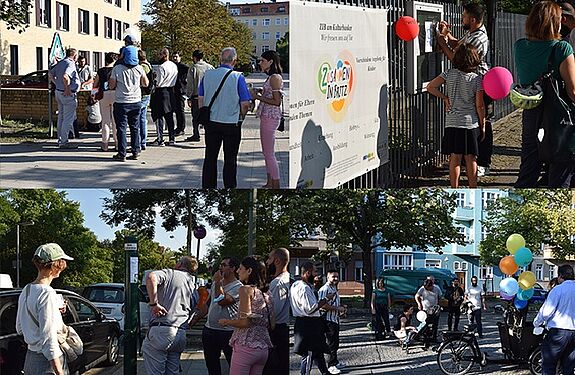 Das Wetter war ideal, um bei strahlendem Sonnenschein das Vor-Ort-Büro des Quartiersmanagements QM Glasower Straße zu eröffnen. (Bild: QM Glasower Straße)
